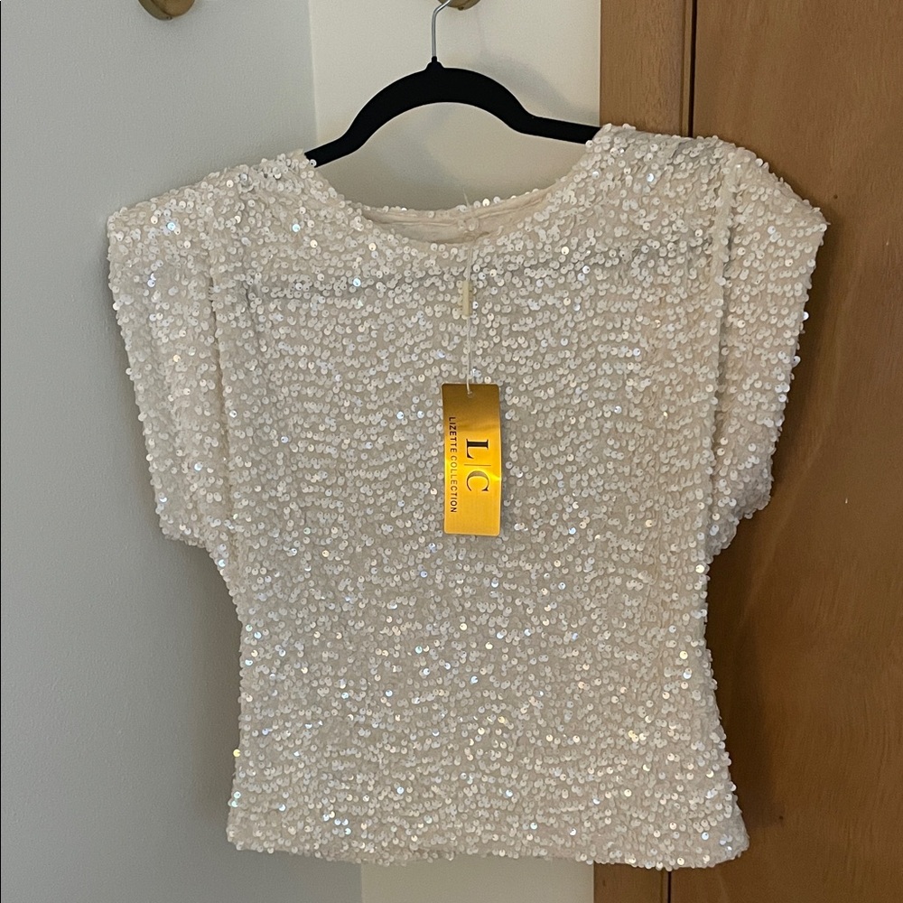 LC Cream Off White Sequin Blouse